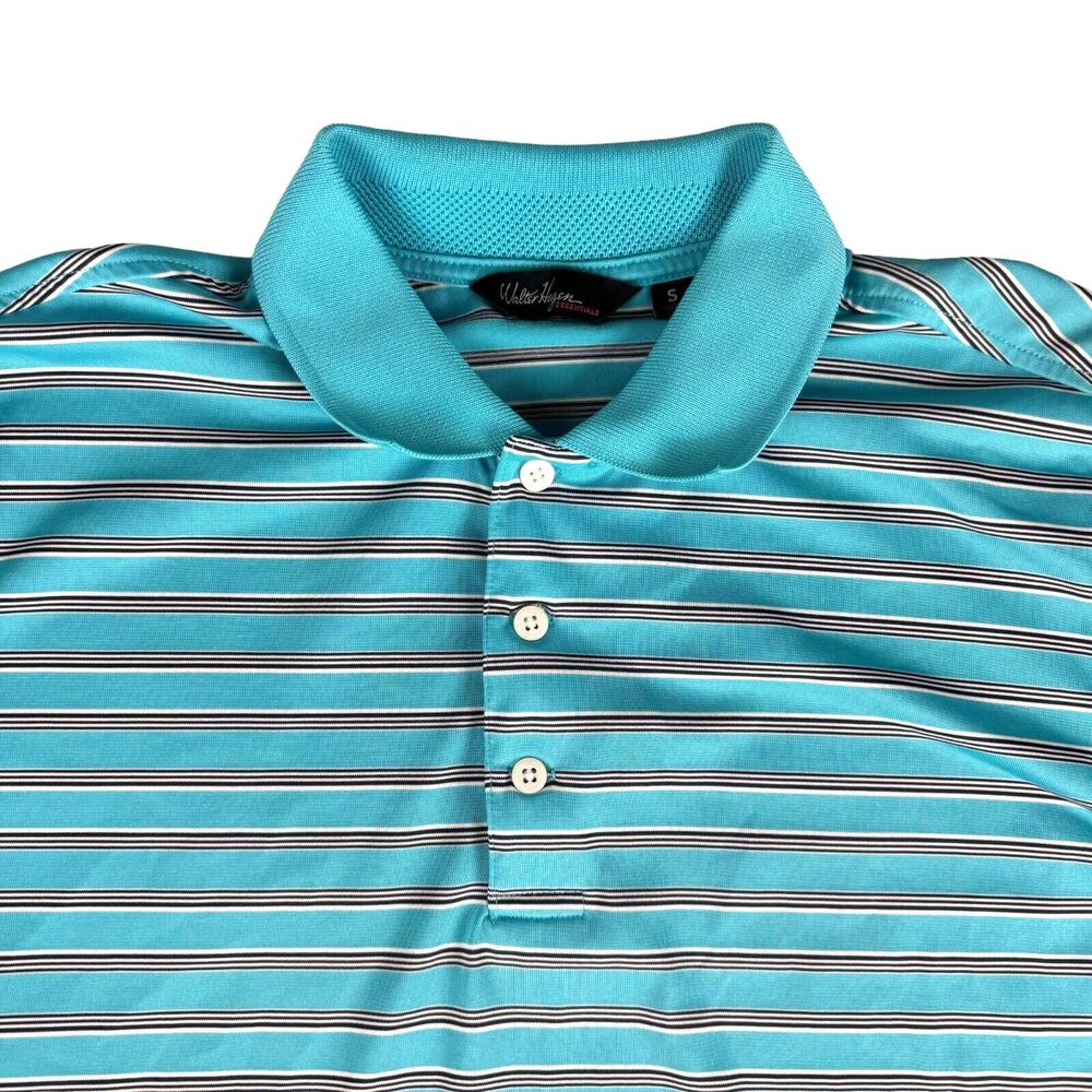 Walter Hagen Polo Shirt Men's Small Blue Striped Short Sleeve Essentials Casual